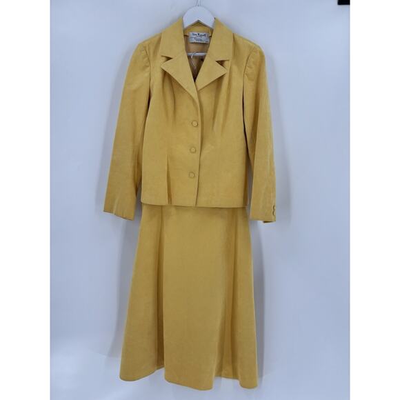 Vera Maxwell Vintage Skirt Set Womens Large Yellow Ultra Suede Single Breasted - Picture 1 of 16